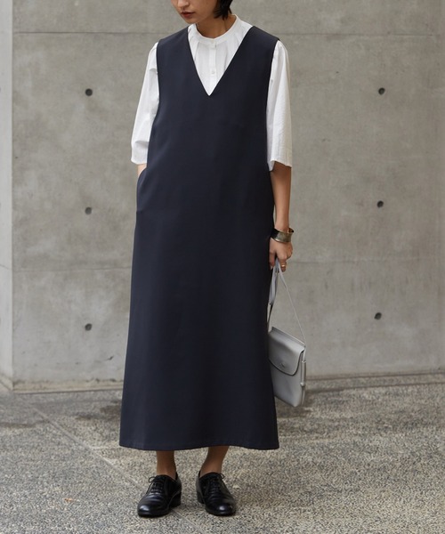 for/c（フォーシー）の「ダブルクロスジャンスカ【サスティナブル】（ジャンパースカート・レディース・ネイビー/ブラック/モカ/ホワイト・S/M/L/LL）」の5枚目の写真