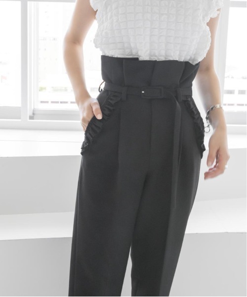 RANDA（ランダ）の「ハイウエストフリルパンツ（スラックス・レディース・ブラック/クリーム/パープル・0/1）」の10枚目の写真