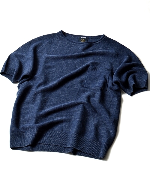 SHIPS（シップス）の「SC: 9ゲージ フランダースリネン ロールネック ニット Tシャツ■（Tシャツ/カットソー・メンズ・ホワイト/ネイビー・X-LARGE/MEDIUM/SMALL/LARGE）」の2枚目の写真