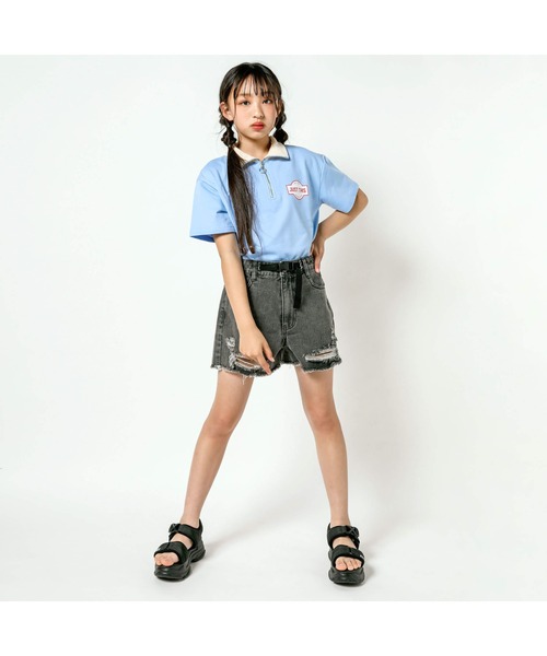 ZIDDY（ジディ）の「ZIDDY/ベルト付きダメージデニムショートパンツ(130~160cm)（デニムパンツ・キッズ・ブラック/ネイビー・130/140/150/160）」の3枚目の写真