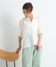 SHOO・LA・RUE | 【体型カバーにおすすめ】シボシボ５分袖 前開きドルマンシャツ(シャツ/ブラウス)