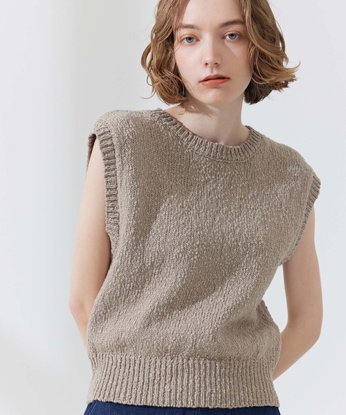 CEDNIE（セドニー）の「天竺編みコットンノースリニット（ニット/セーター・レディース・ブルー系その他5/ベージュ・M）」の2枚目の写真