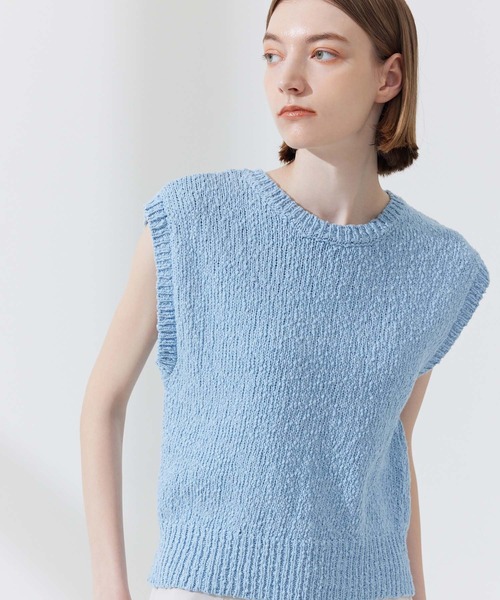 CEDNIE（セドニー）の「天竺編みコットンノースリニット（ニット/セーター・レディース・ブルー系その他5/ベージュ・M）」の4枚目の写真