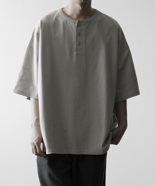 RUUBON】relax henry neck Tee / リラックス ヘンリーネック Tシャツ