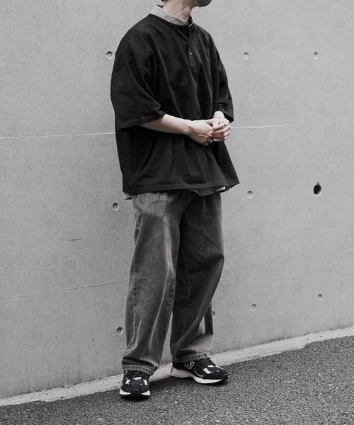 RUUBON(ルーボン)の「【RUUBON】relax henry neck Tee / リラックス ヘンリーネック Tシャツ(Tシャツ/カットソー・メンズ・ブラック/ライトグレー・S/M/L)」の20枚目の写真