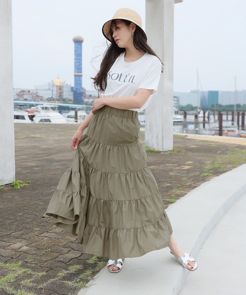 ギャザーフレアロングスカート フレアロングスカート 麻混シアーギャザーフレアスカート洗濯機洗い