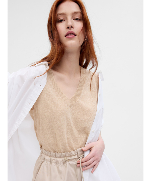 GAP(ギャップ)の「リネン混セーターベスト(ベスト・レディース・ブラック/ベージュ/ホワイト×ネイビー・M/XL/S/XS/L/XXS)」の17枚目の写真
