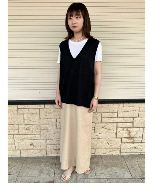 GAP(ギャップ)の「リネン混セーターベスト(ベスト・レディース・ブラック/ベージュ/ホワイト×ネイビー・M/XL/S/XS/L/XXS)」の6枚目の写真