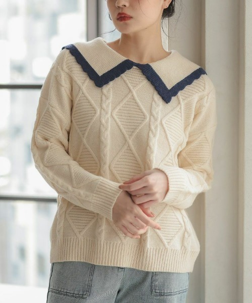 配色セーラーカラーニット（ニット/セーター）｜DONOBAN（ドノバン）の