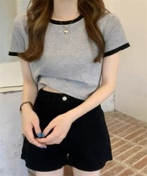 配色ライン半袖Tシャツ