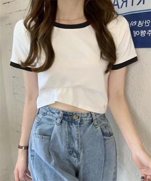 Dream garden(ドリームガーデン)の「配色ライン半袖Tシャツ(Tシャツ/カットソー・レディース・ホワイト/ブラック/ピンク/杢グレー/オフホワイト/ブルー・M/L/XL/XXL)」の2枚目の写真