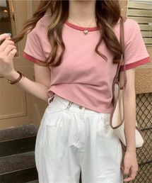 配色ライン半袖Tシャツ