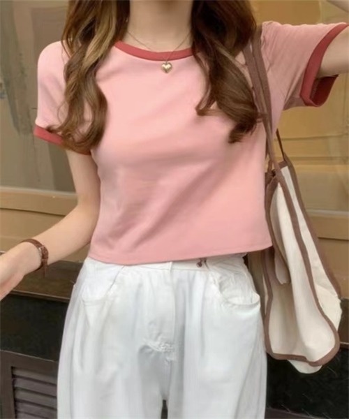 Dream garden(ドリームガーデン)の「配色ライン半袖Tシャツ(Tシャツ/カットソー・レディース・ホワイト/ブラック/ピンク/杢グレー/オフホワイト/ブルー・M/L/XL/XXL)」の16枚目の写真