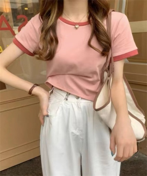 Dream garden(ドリームガーデン)の「配色ライン半袖Tシャツ(Tシャツ/カットソー・レディース・ホワイト/ブラック/ピンク/杢グレー/オフホワイト/ブルー・M/L/XL/XXL)」の14枚目の写真