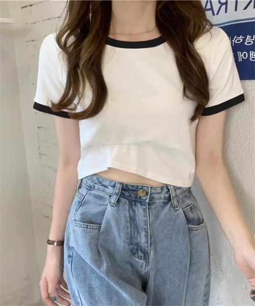 Dream garden(ドリームガーデン)の「配色ライン半袖Tシャツ(Tシャツ/カットソー・レディース・ホワイト/ブラック/ピンク/杢グレー/オフホワイト/ブルー・M/L/XL/XXL)」の8枚目の写真
