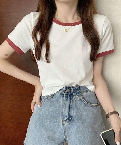 Dream garden(ドリームガーデン)の「配色ライン半袖Tシャツ(Tシャツ/カットソー・レディース・ホワイト/ブラック/ピンク/杢グレー/オフホワイト/ブルー・M/L/XL/XXL)」の21枚目の写真