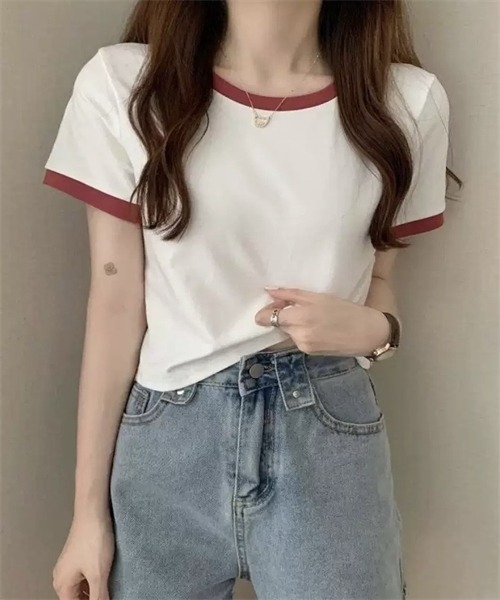 Dream garden(ドリームガーデン)の「配色ライン半袖Tシャツ(Tシャツ/カットソー・レディース・ホワイト/ブラック/ピンク/杢グレー/オフホワイト/ブルー・M/L/XL/XXL)」の22枚目の写真