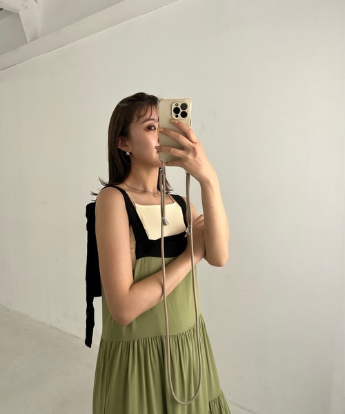 Amiur（エミレ）の「ribbon strap tiered ops（ワンピース・レディース・グリーン/クリーム・FREE）」の17枚目の写真