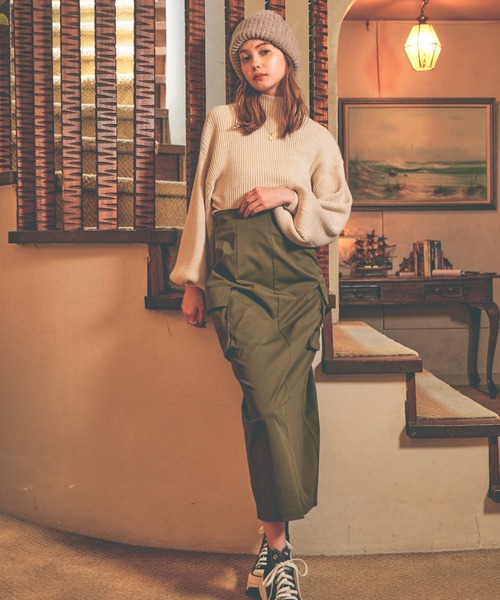 moment+（モーメントプラス）の「バックスリットロングカーゴスカート（スカート・レディース・カーキ/アイボリー/ブラック・S/M/L）」の9枚目の写真