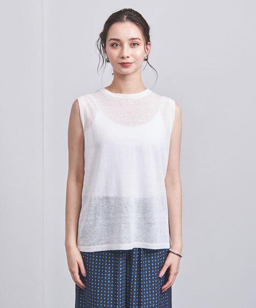 シアークルーネックノースリーブニット