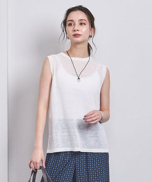 シアークルーネックノースリーブニット