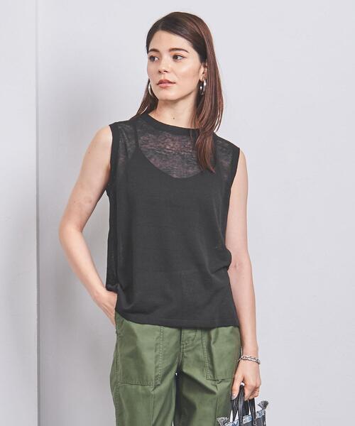 シアークルーネックノースリーブニット