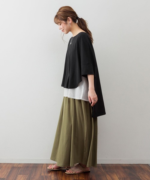 atONE（アットワン）の「atONE 異素材重ね着風プルオーバー（Tシャツ/カットソー・レディース・ブラック/カーキ/ライトブラウン/杢グレー・M-L/4L～5L/LL～3L）」の11枚目の写真