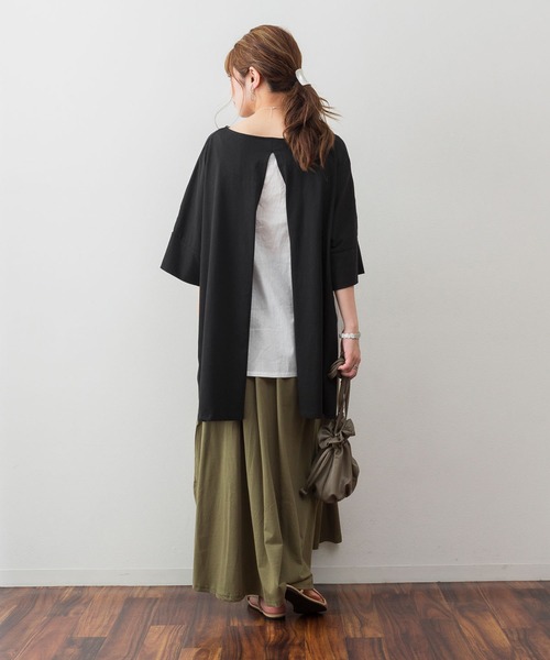atONE（アットワン）の「atONE 異素材重ね着風プルオーバー（Tシャツ/カットソー・レディース・ブラック/カーキ/ライトブラウン/杢グレー・M-L/4L～5L/LL～3L）」の20枚目の写真
