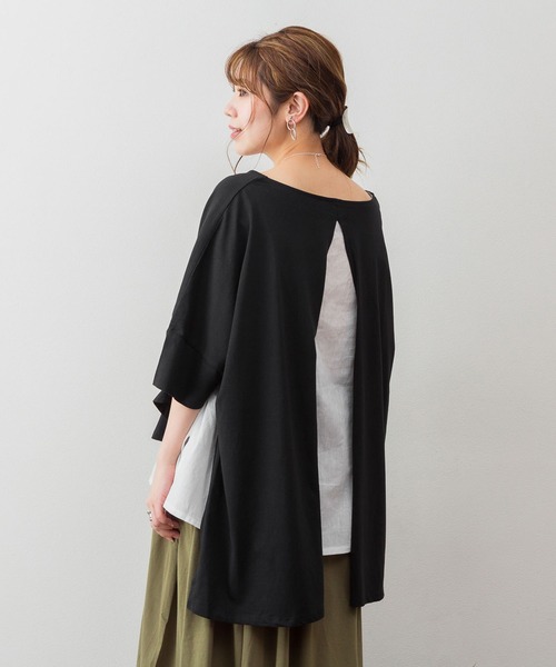 atONE（アットワン）の「atONE 異素材重ね着風プルオーバー（Tシャツ/カットソー・レディース・ブラック/カーキ/ライトブラウン/杢グレー・M-L/4L～5L/LL～3L）」の21枚目の写真