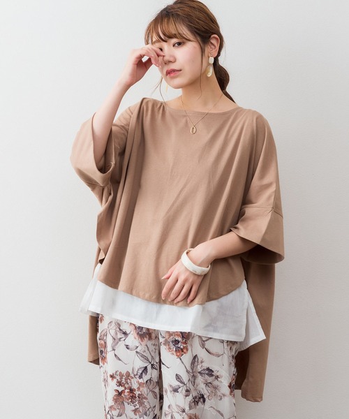 atONE（アットワン）の「atONE 異素材重ね着風プルオーバー（Tシャツ/カットソー・レディース・ブラック/カーキ/ライトブラウン/杢グレー・M-L/4L～5L/LL～3L）」の15枚目の写真