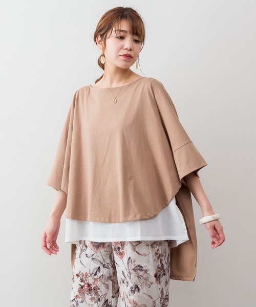 atONE（アットワン）の「atONE 異素材重ね着風プルオーバー（Tシャツ/カットソー・レディース・ブラック/カーキ/ライトブラウン/杢グレー・M-L/4L～5L/LL～3L）」の6枚目の写真
