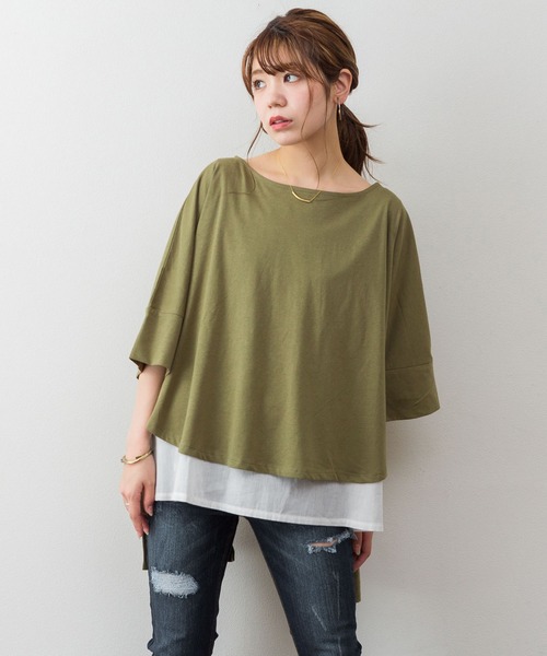 atONE（アットワン）の「atONE 異素材重ね着風プルオーバー（Tシャツ/カットソー・レディース・ブラック/カーキ/ライトブラウン/杢グレー・M-L/4L～5L/LL～3L）」の17枚目の写真