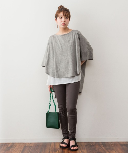 atONE（アットワン）の「atONE 異素材重ね着風プルオーバー（Tシャツ/カットソー・レディース・ブラック/カーキ/ライトブラウン/杢グレー・M-L/4L～5L/LL～3L）」の13枚目の写真