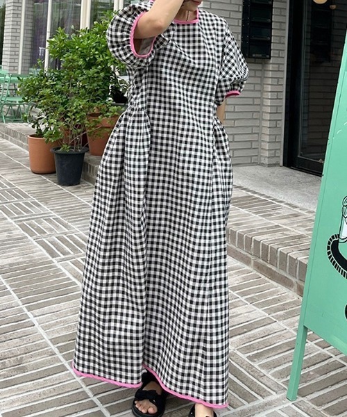FREE STYLISTS(フリー スタイリスト)の「YUGA_YGMC ギンガムチェック ロングフレアワンピース(ワンピース・レディース・ライトブルー/ブラック・FREE)」の22枚目の写真