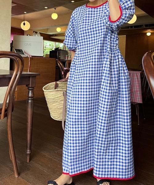 FREE STYLISTS(フリー スタイリスト)の「YUGA_YGMC ギンガムチェック ロングフレアワンピース(ワンピース・レディース・ライトブルー/ブラック・FREE)」の15枚目の写真