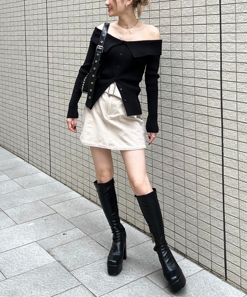 sheller スカラップヘム ノースリーブ M オフショルスリットヘムニットトップス SPIRALGIRL│SPIRALGIRL