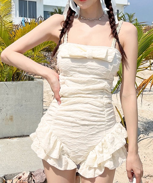 Dita（ディータ）の「パールショルダーフリルワンピース 水着（水着・レディース・アイボリー・M/L/XL）」の4枚目の写真