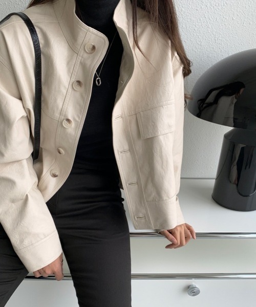 セール】スタンドカラーフェイクレザージャケット（その他アウター