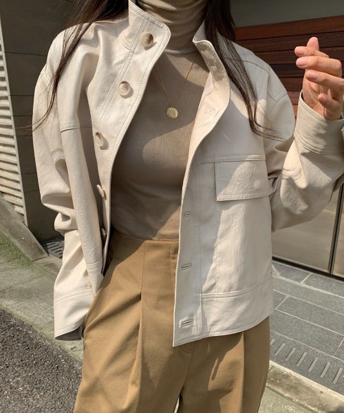 セール】スタンドカラーフェイクレザージャケット（その他アウター