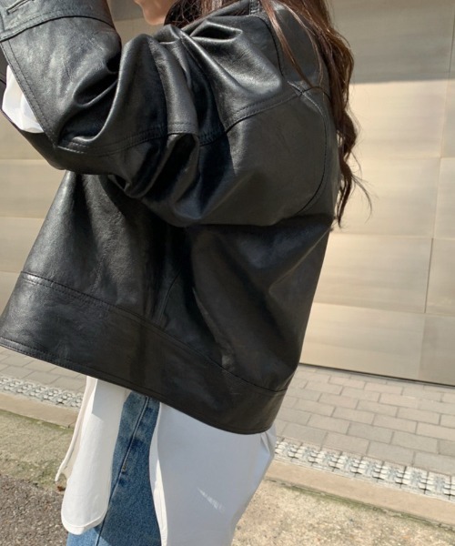 セール】スタンドカラーフェイクレザージャケット（その他アウター