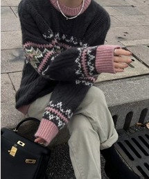 配色ノルディックニットトップス