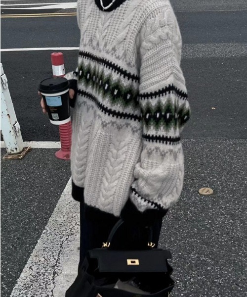 N.s(エヌドットエス)の「配色ノルディックニットトップス(ニット/セーター・レディース・ブラック/ピンク・FREE)」の7枚目の写真