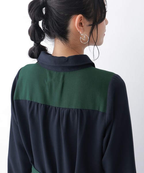 osharewalker（オシャレウォーカー）の「『配色デザインシャツワンピース』（シャツワンピース・レディース・ネイビー/チャコール・2/1）」の12枚目の写真