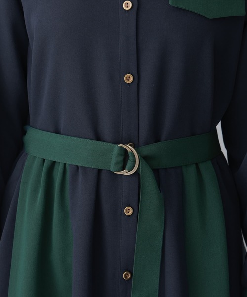 osharewalker（オシャレウォーカー）の「『配色デザインシャツワンピース』（シャツワンピース・レディース・ネイビー/チャコール・2/1）」の15枚目の写真
