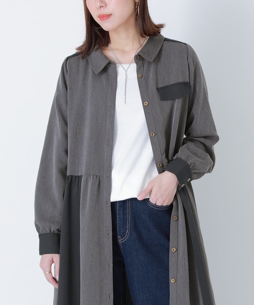 osharewalker（オシャレウォーカー）の「『配色デザインシャツワンピース』（シャツワンピース・レディース・ネイビー/チャコール・2/1）」の17枚目の写真