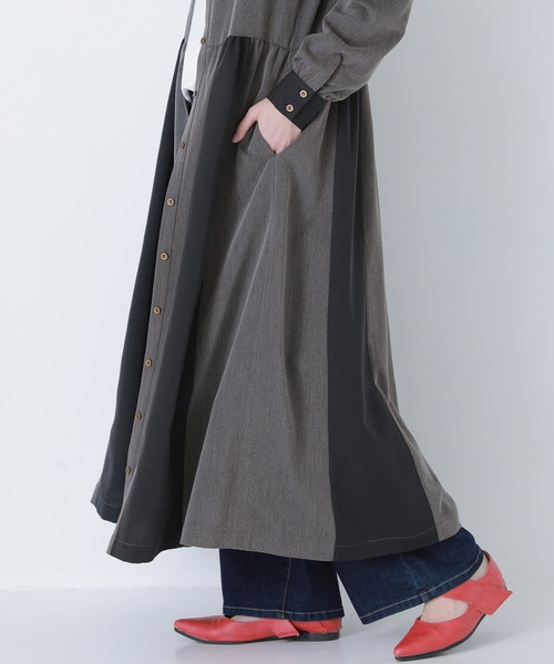 osharewalker（オシャレウォーカー）の「『配色デザインシャツワンピース』（シャツワンピース・レディース・ネイビー/チャコール・2/1）」の18枚目の写真