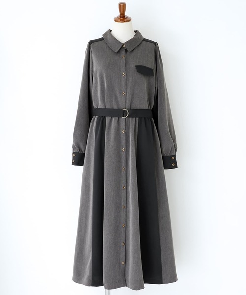 osharewalker（オシャレウォーカー）の「『配色デザインシャツワンピース』（シャツワンピース・レディース・ネイビー/チャコール・2/1）」の19枚目の写真