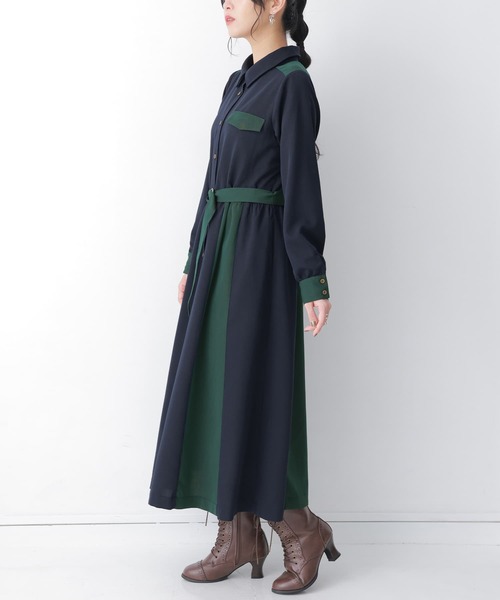 osharewalker（オシャレウォーカー）の「『配色デザインシャツワンピース』（シャツワンピース・レディース・ネイビー/チャコール・2/1）」の5枚目の写真