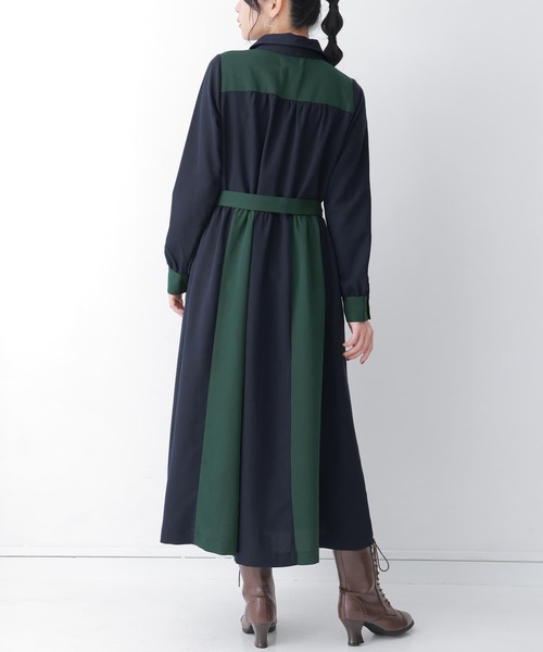 osharewalker（オシャレウォーカー）の「『配色デザインシャツワンピース』（シャツワンピース・レディース・ネイビー/チャコール・2/1）」の6枚目の写真