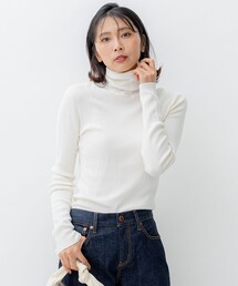 【洗える】ウーステッドウール タートルネック ニット